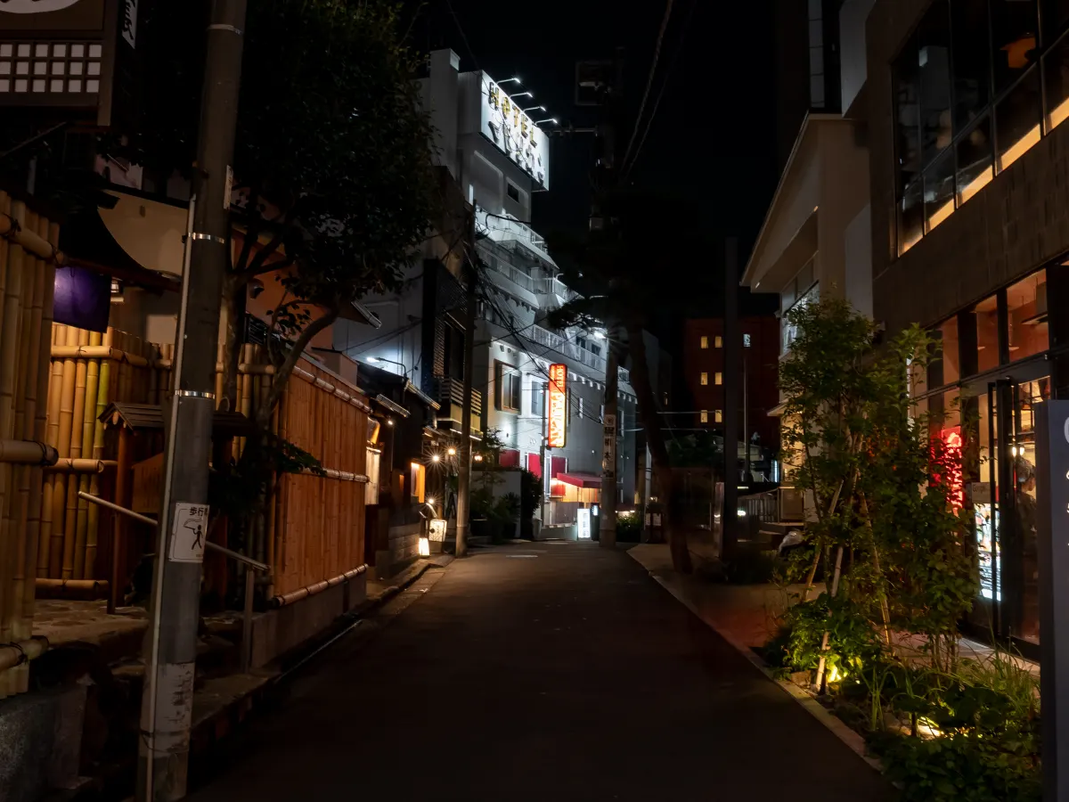 円山町の路地に灯る店の明かり